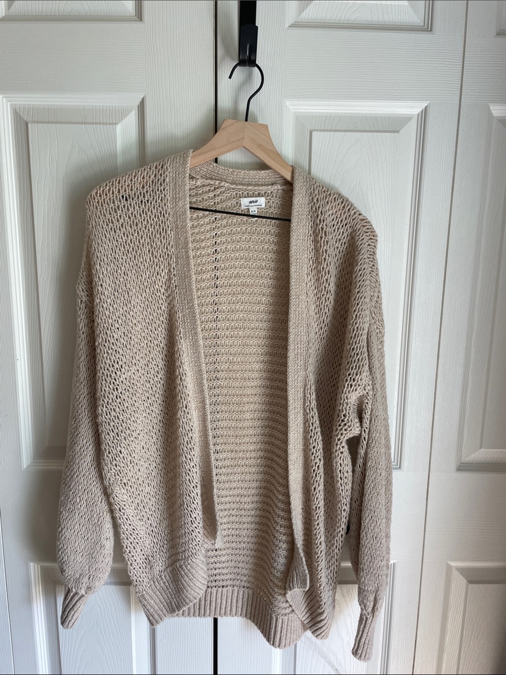 aerie Open-Knit Beige Women's Cardigan - Picture 2 of 7